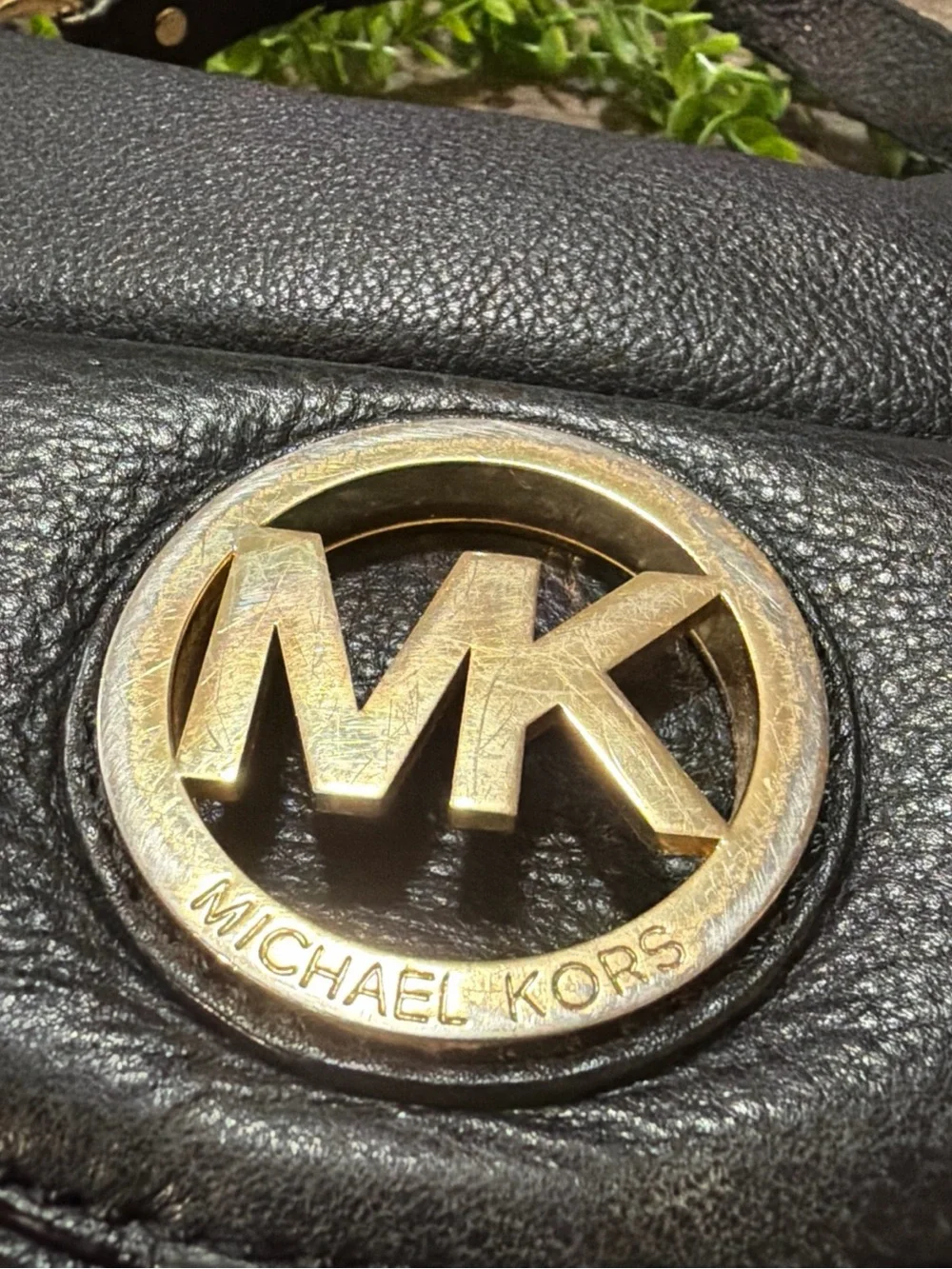 Michael Kors Black Pebbled Leather Hobo Bag MK Logo Shoulder Purse